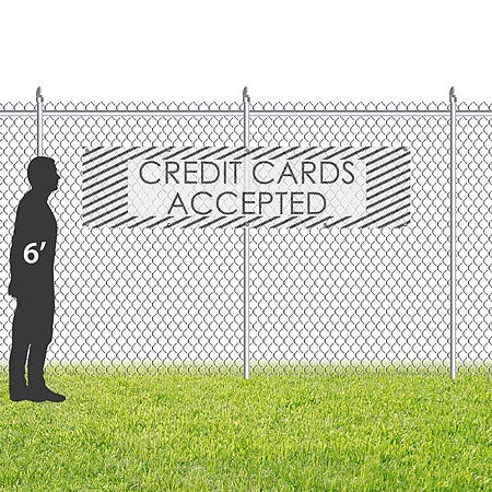 Cgsignlab | כרטיסי אשראי מקובלים -כניסה לבנה באנר ויניל רשת חיצוני עמיד ברוח | 8'x2 '